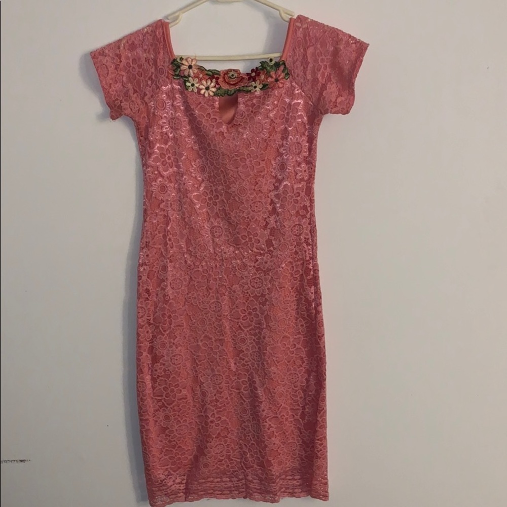 Girls Pink Dress with Flower Detail